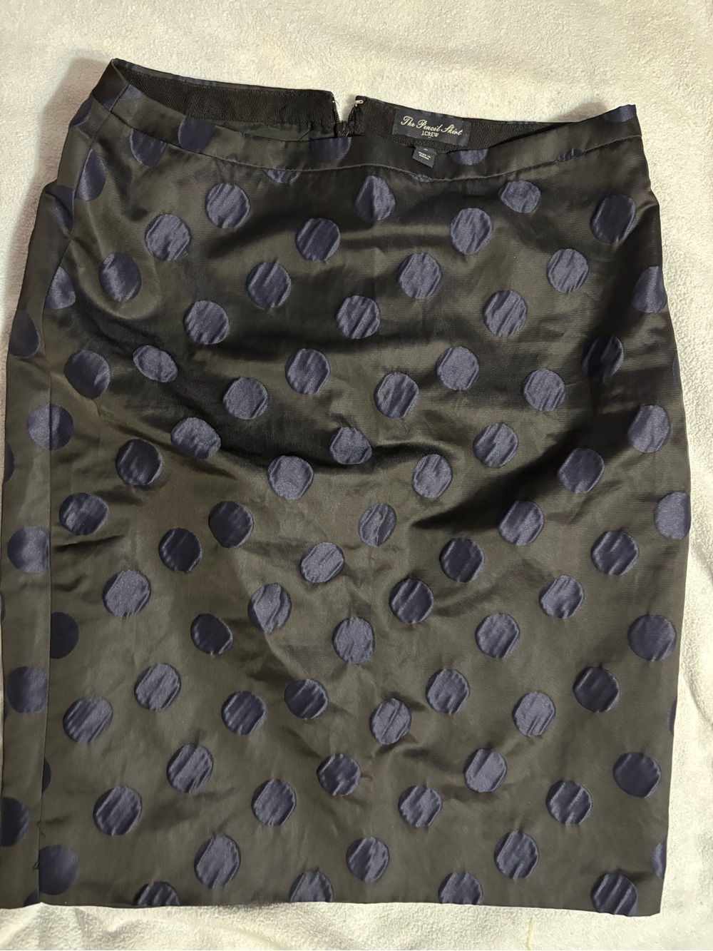 J. Crew Black Pencil Skirt with Navy Polka Dots
